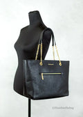 Michael Kors Pebbled Leather Chain Tote - Black - Velora Luxury Fashion