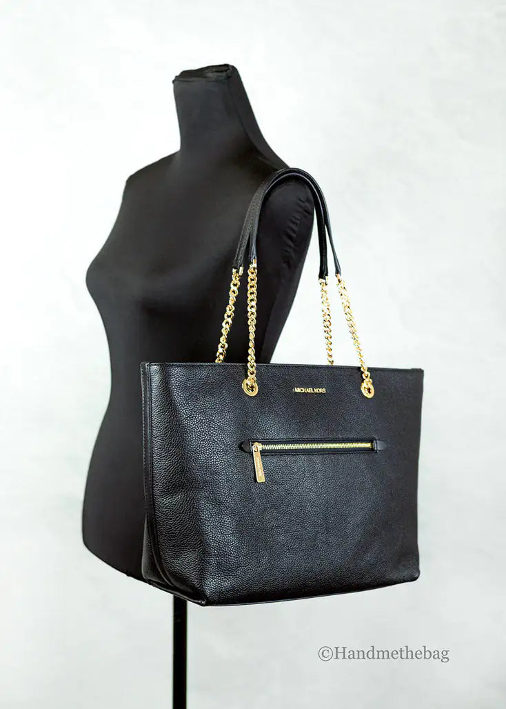 Michael Kors Pebbled Leather Chain Tote - Black - Velora Luxury Fashion