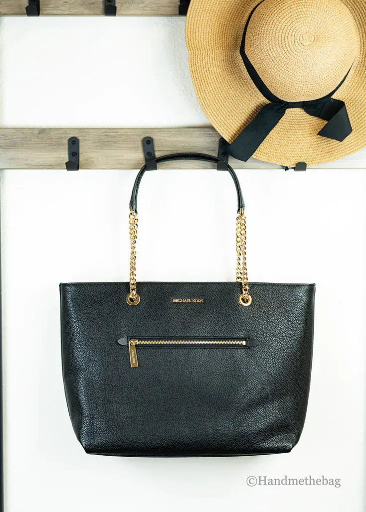 Michael Kors Pebbled Leather Chain Tote - Black - Velora Luxury Fashion
