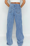 Mid Rise Asymmetrical Waist Wide Leg Jeans - Velora Luxury Fashion
