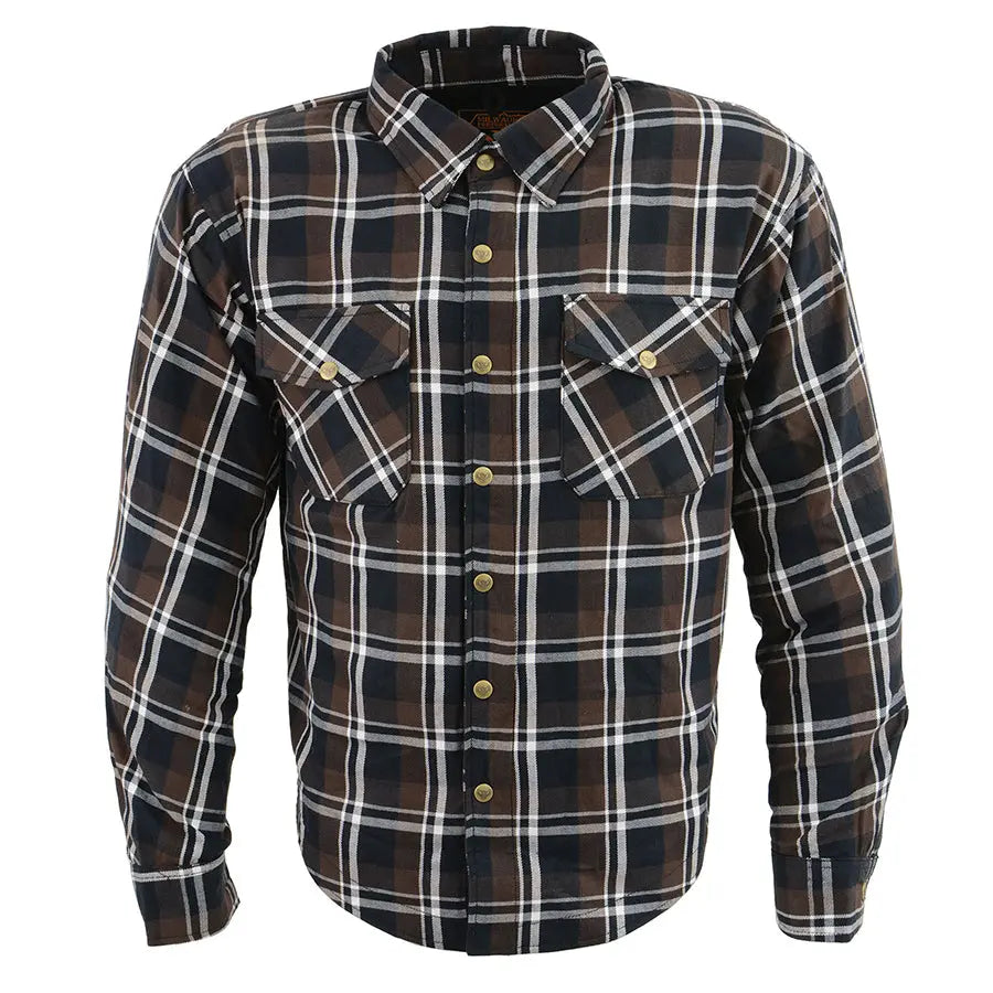 Milwaukee Leather Men's Brown Checkered Armored Flannel Biker Shirt w/ Reinforced Fibers - Velora Luxury Fashion