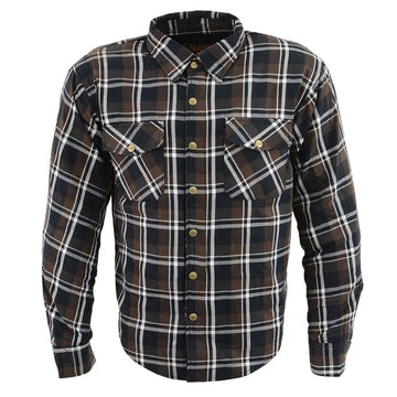 Milwaukee Leather Men's Brown Checkered Armored Flannel Biker Shirt w/ Reinforced Fibers - Velora Luxury Fashion