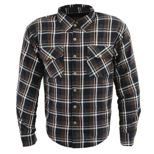 Milwaukee Leather Men's Brown Checkered Armored Flannel Biker Shirt w/ Reinforced Fibers - Velora Luxury Fashion