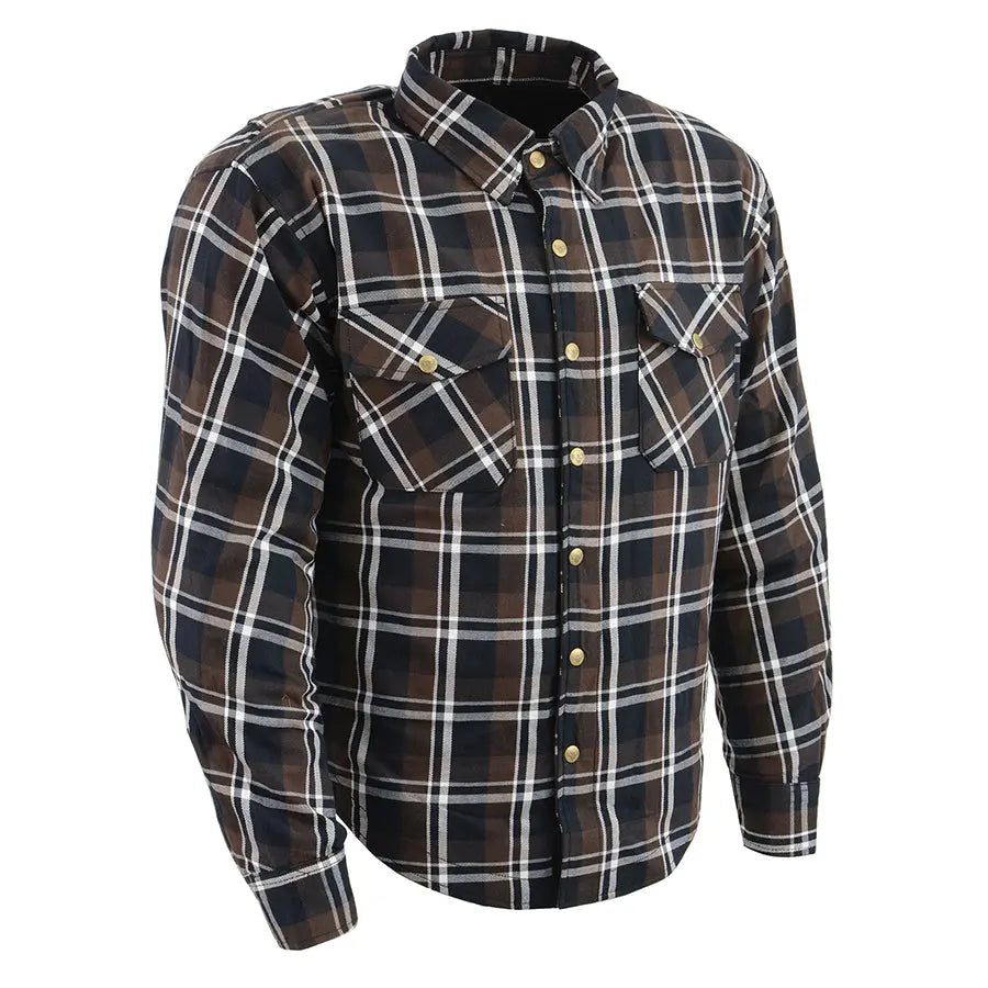 Milwaukee Leather Men's Brown Checkered Armored Flannel Biker Shirt w/ Reinforced Fibers - Velora Luxury Fashion