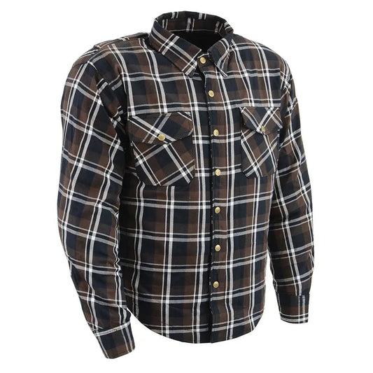 Milwaukee Leather Men's Brown Checkered Armored Flannel Biker Shirt w/ Reinforced Fibers - Velora Luxury Fashion
