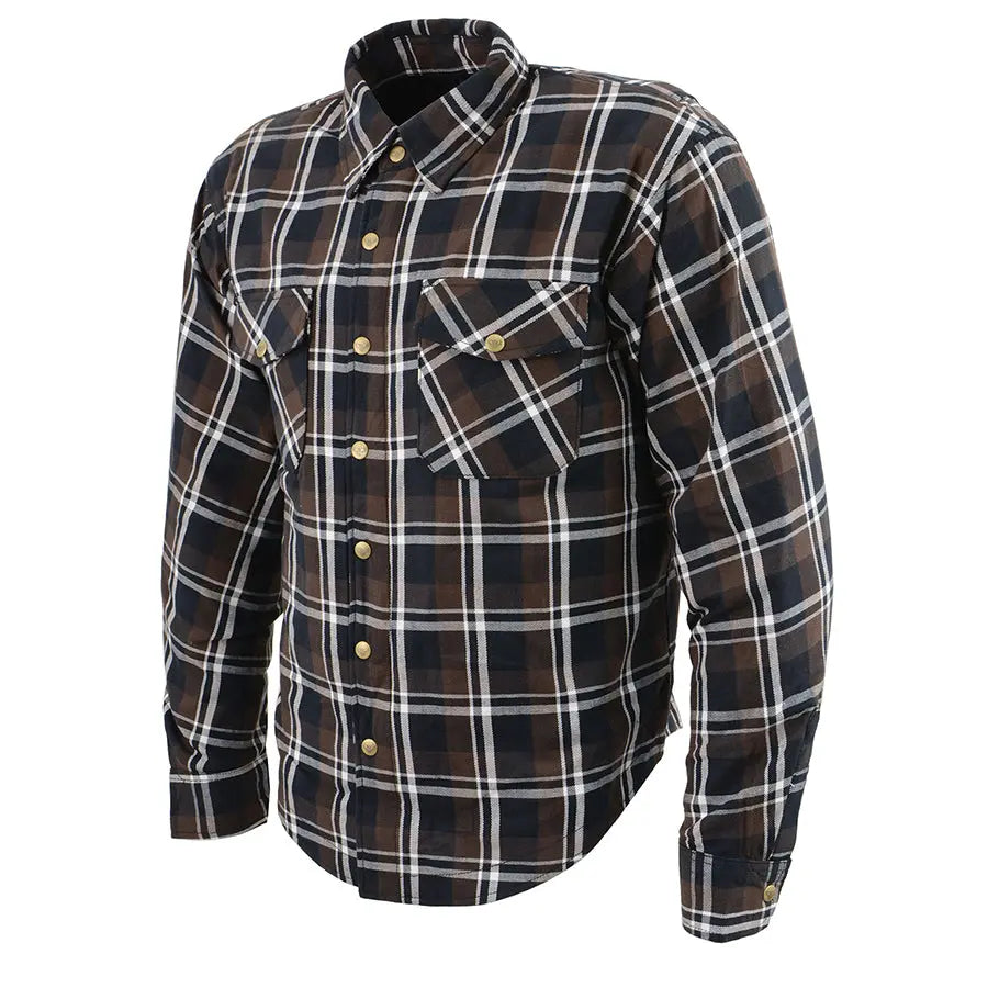 Milwaukee Leather Men's Brown Checkered Armored Flannel Biker Shirt w/ Reinforced Fibers - Velora Luxury Fashion