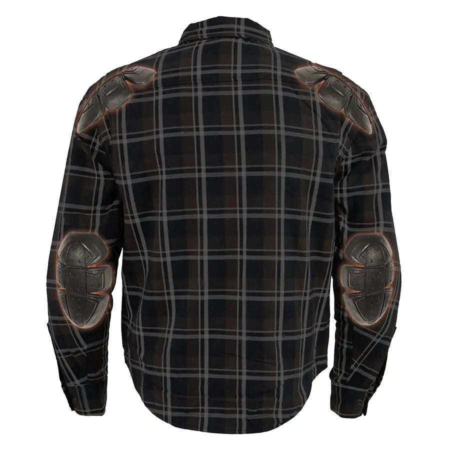 Milwaukee Leather Men's Brown Checkered Armored Flannel Biker Shirt w/ Reinforced Fibers - Velora Luxury Fashion