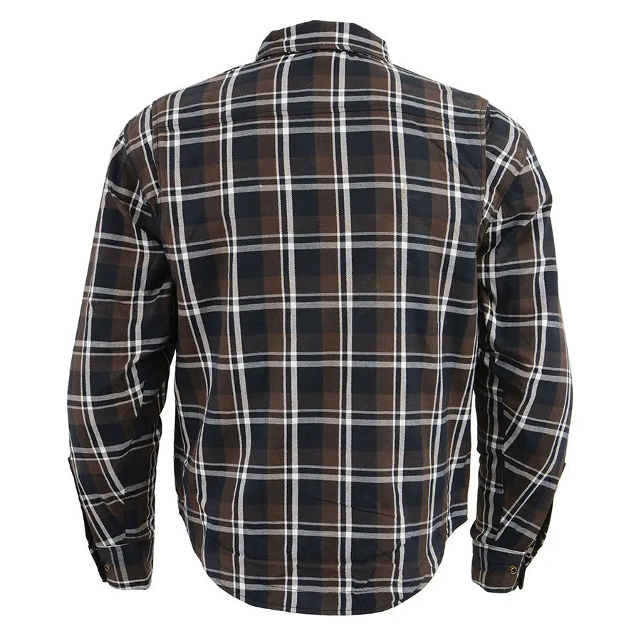 Milwaukee Leather Men's Brown Checkered Armored Flannel Biker Shirt w/ Reinforced Fibers - Velora Luxury Fashion