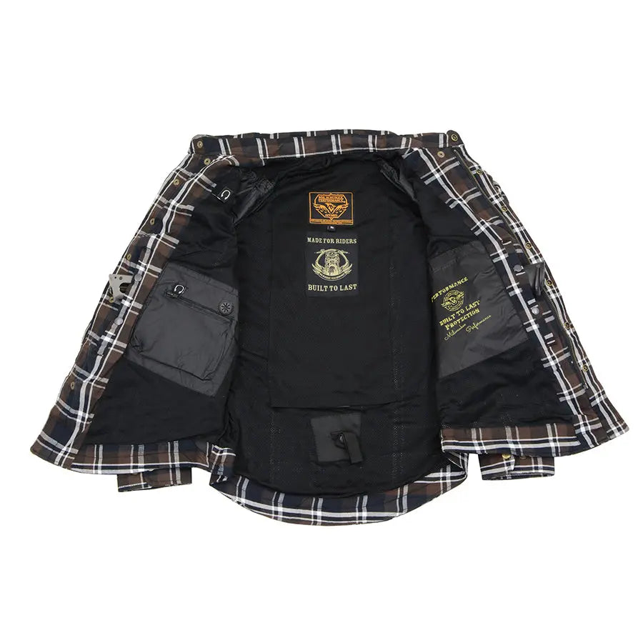 Milwaukee Leather Men's Brown Checkered Armored Flannel Biker Shirt w/ Reinforced Fibers - Velora Luxury Fashion