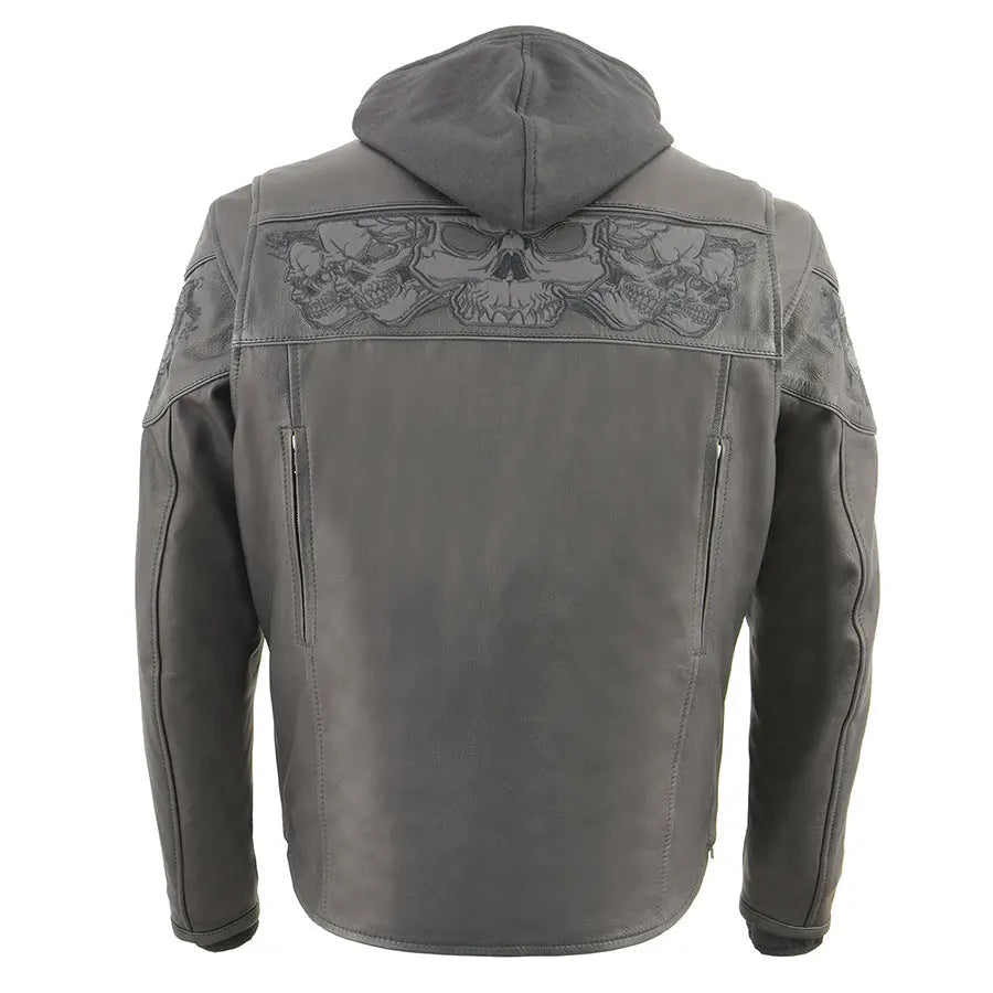 Milwaukee Leather Men's Crossover Scooter Jacket w/ Reflective Skulls & Full Sleeve Removable Hoodie - Velora Luxury Fashion