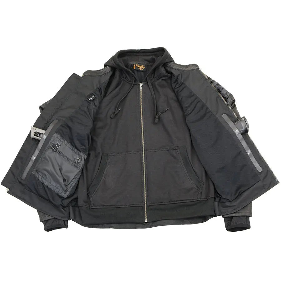 Milwaukee Leather Men's Crossover Scooter Jacket w/ Reflective Skulls & Full Sleeve Removable Hoodie - Velora Luxury Fashion