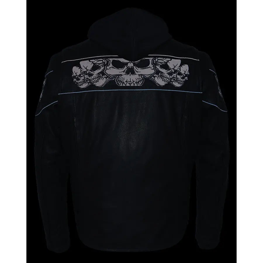 Milwaukee Leather Men's Crossover Scooter Jacket w/ Reflective Skulls & Full Sleeve Removable Hoodie - Velora Luxury Fashion