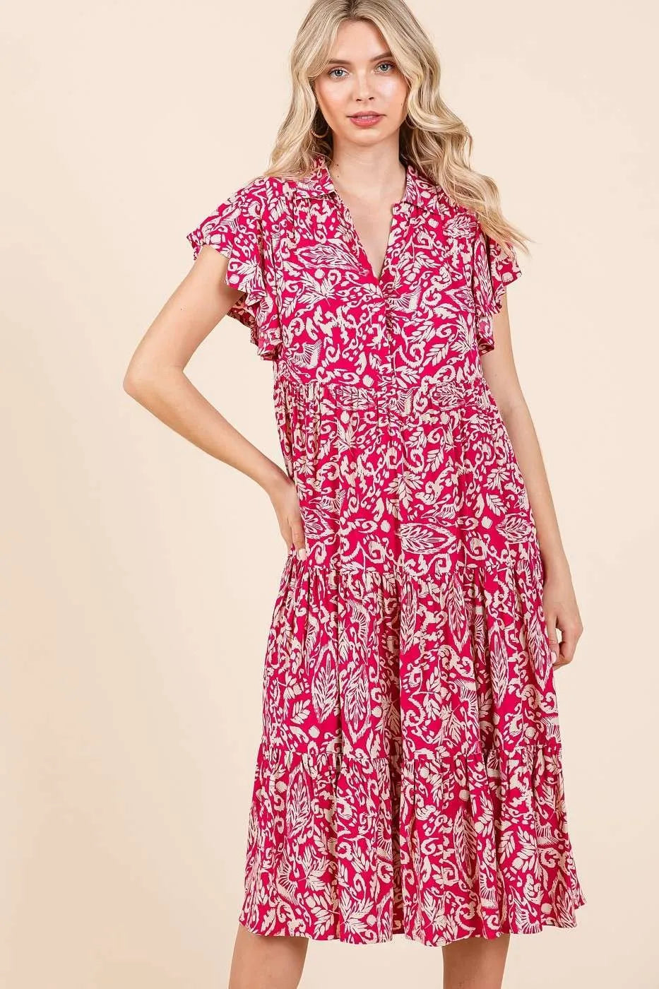 Mittoshop Abstract Print Ruffle Tier Midi Dress - Velora Luxury Fashion