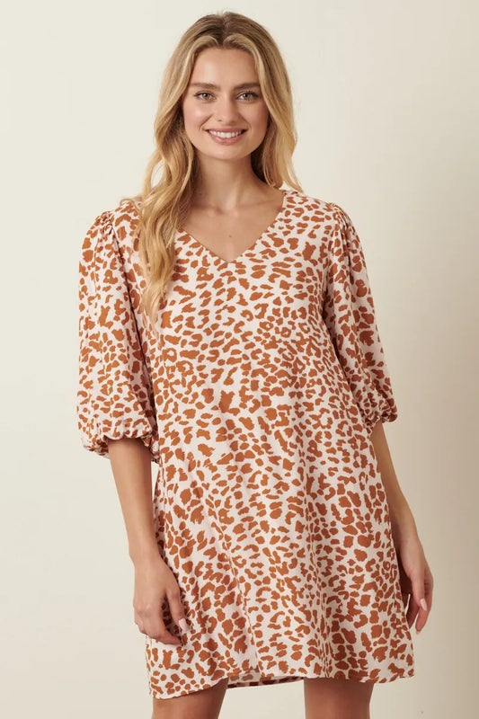 Mittoshop Animal Print Puff Sleeve Mini Dress - Velora Luxury Fashion