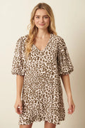 Mittoshop Animal Print Puff Sleeve Mini Dress - Velora Luxury Fashion