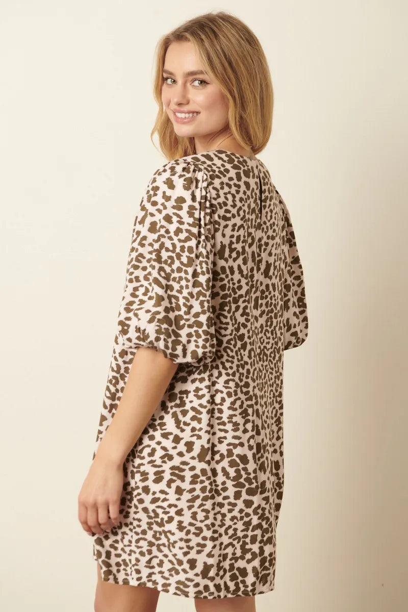Mittoshop Animal Print Puff Sleeve Mini Dress - Velora Luxury Fashion