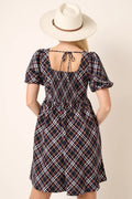 Mittoshop Checkered Print Puff Sleeve Babydoll Mini Dress - Velora Luxury Fashion