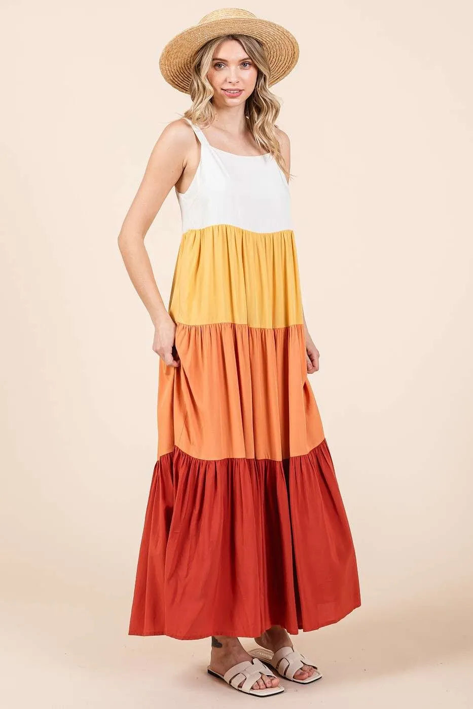 Mittoshop Color Block Tiered Pull-On Maxi Dress - Velora Luxury Fashion