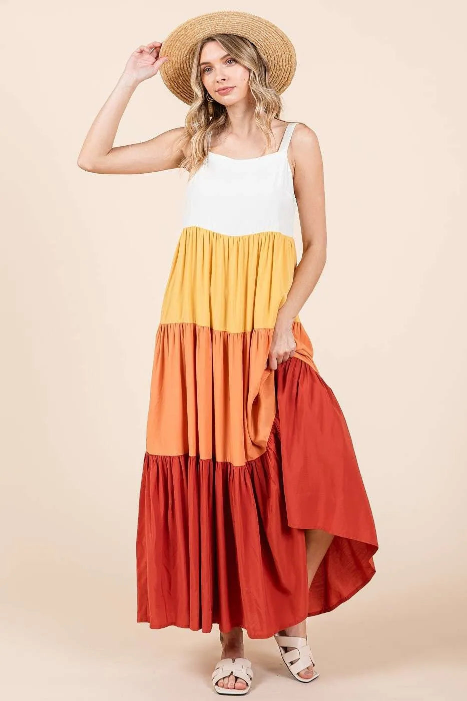 Mittoshop Color Block Tiered Pull-On Maxi Dress - Velora Luxury Fashion