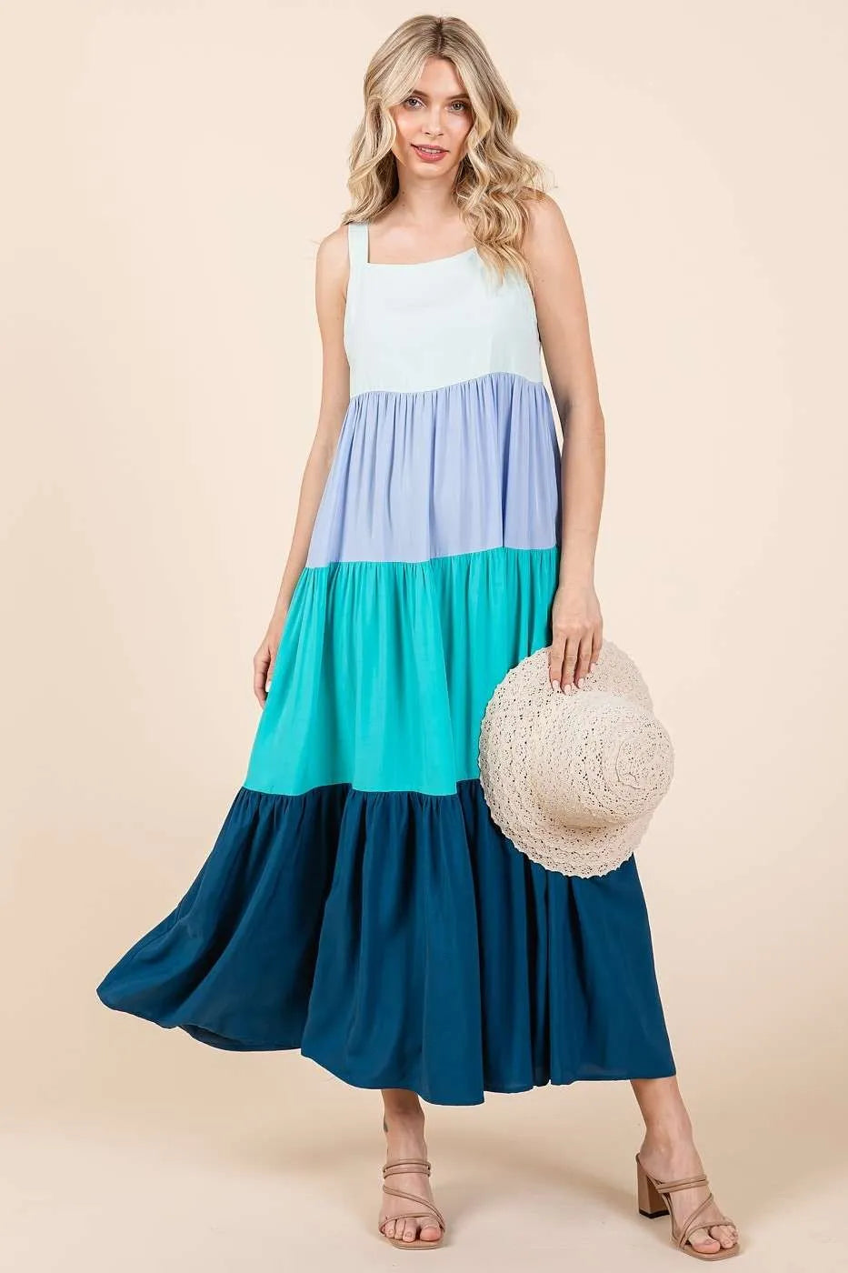 Mittoshop Color Block Tiered Pull-On Maxi Dress - Velora Luxury Fashion