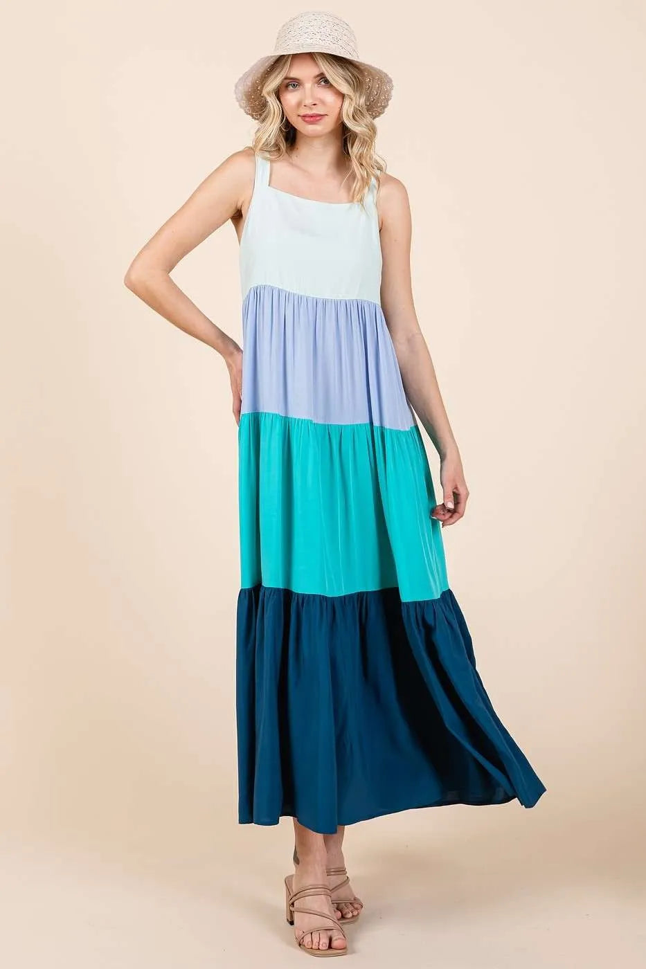 Mittoshop Color Block Tiered Pull-On Maxi Dress - Velora Luxury Fashion