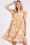 Mittoshop Floral Chiffon Ruffle Short Sleeve Mini Dress - Velora Luxury Fashion