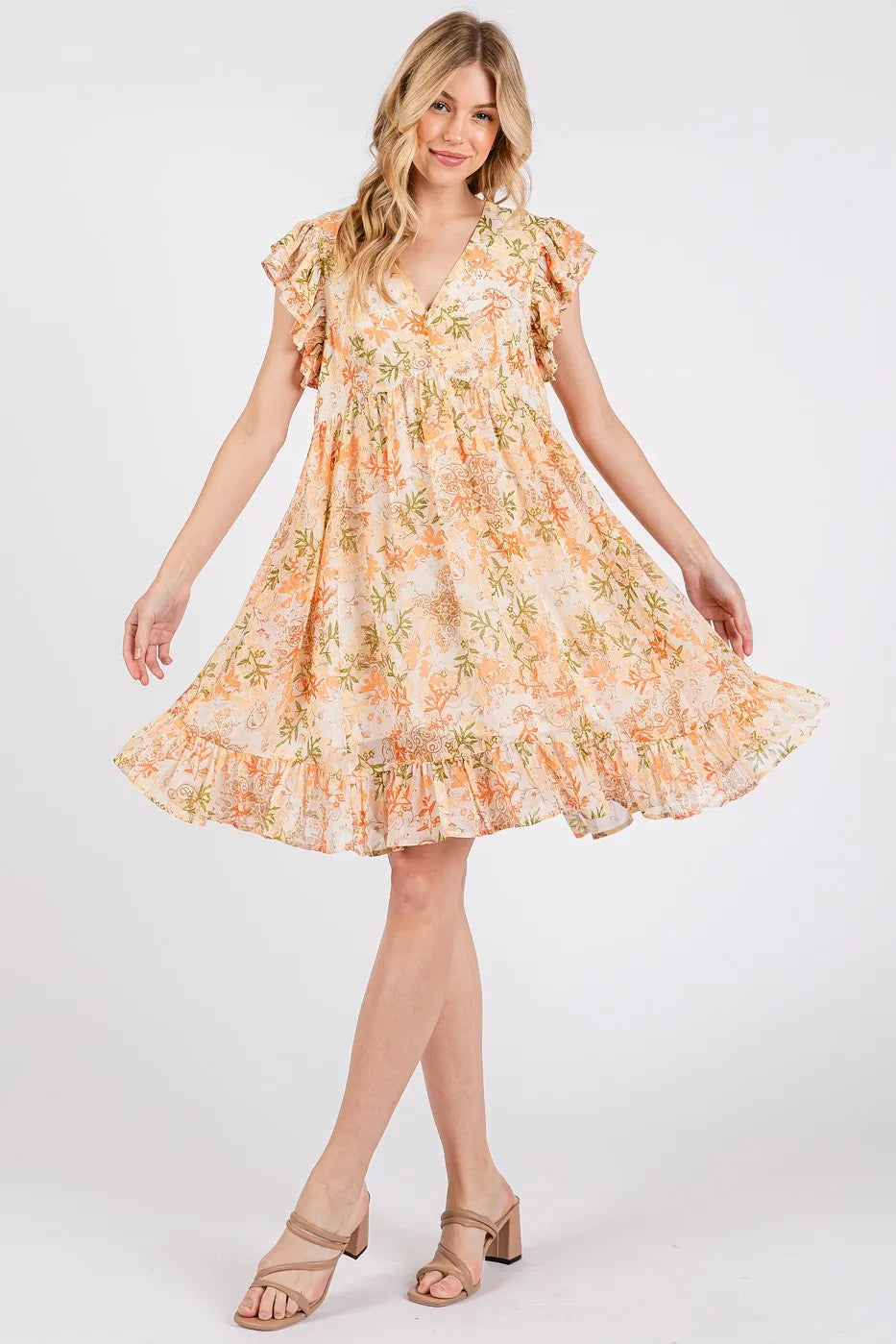Mittoshop Floral Chiffon Ruffle Short Sleeve Mini Dress - Velora Luxury Fashion