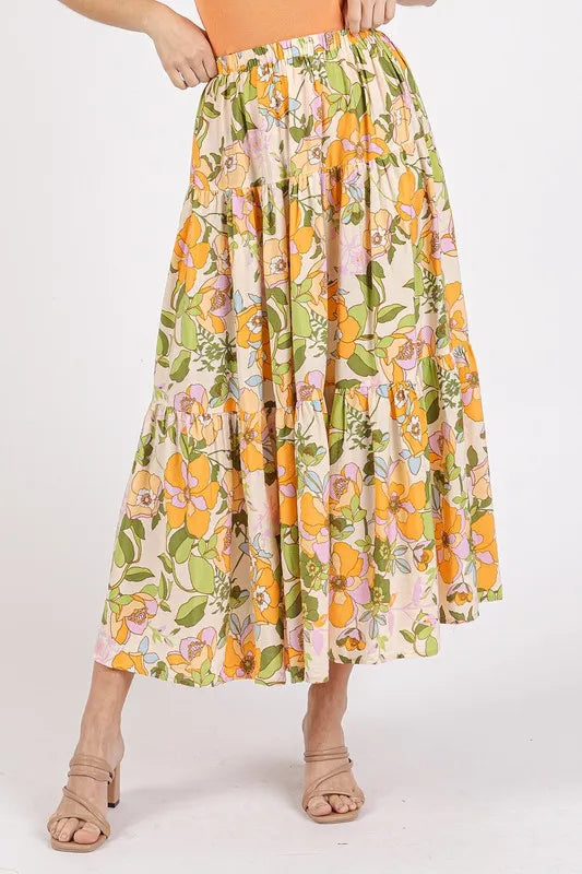 Mittoshop Flower Print Elastic Waist Tiered Skirt - Velora Luxury Fashion