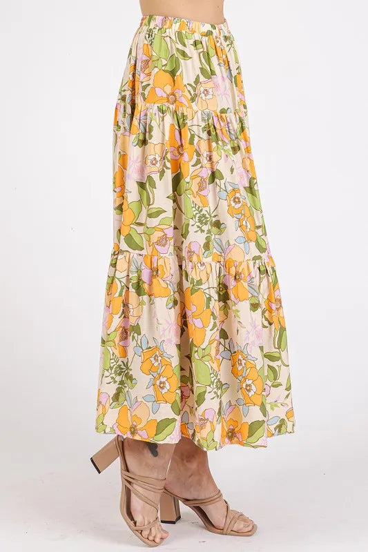 Mittoshop Flower Print Elastic Waist Tiered Skirt - Velora Luxury Fashion