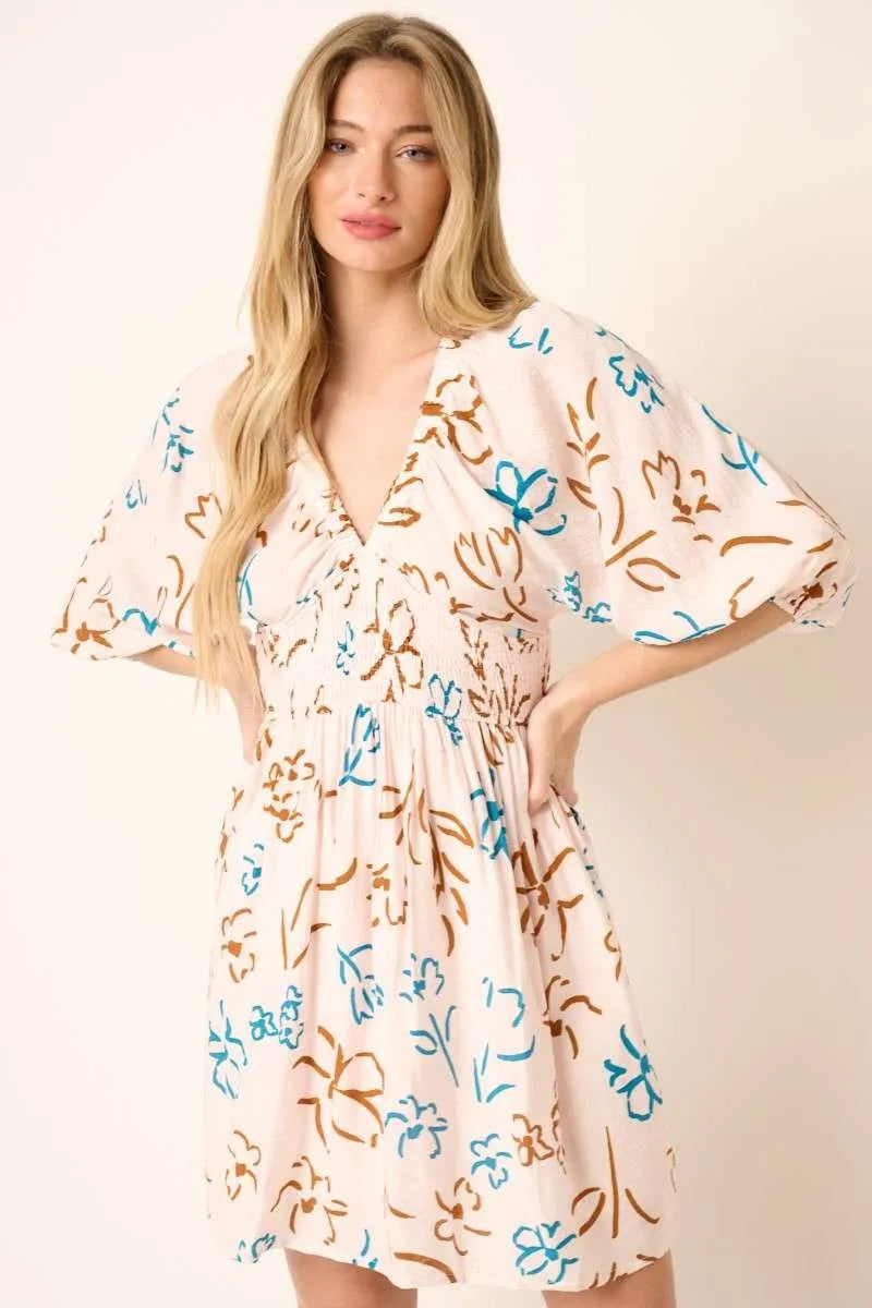Mittoshop Flower Print Mocked Waist Mini Dress - Velora Luxury Fashion