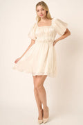 Mittoshop Metallic Organza Fabric Balloon Sleeve Mini Dress - Velora Luxury Fashion