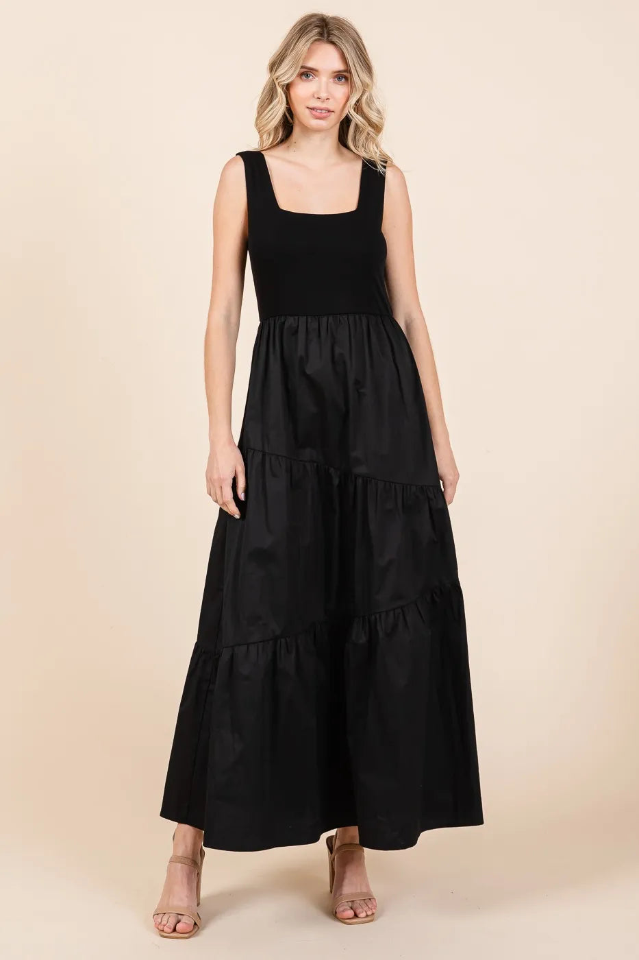 Mittoshop Mix Media Square Neck Maxi Dress - Velora Luxury Fashion