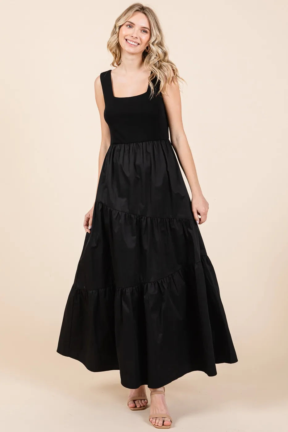 Mittoshop Mix Media Square Neck Maxi Dress - Velora Luxury Fashion