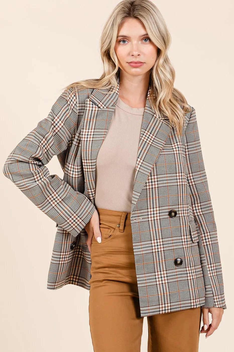 Mittoshop Plaid Double Breasted Relaxed Fit Blazer - Velora Luxury Fashion