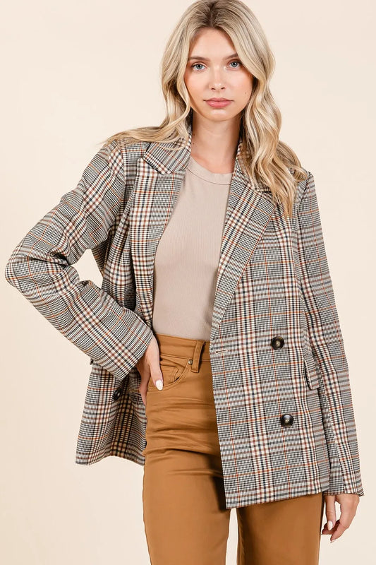 Mittoshop Plaid Double Breasted Relaxed Fit Blazer - Velora Luxury Fashion
