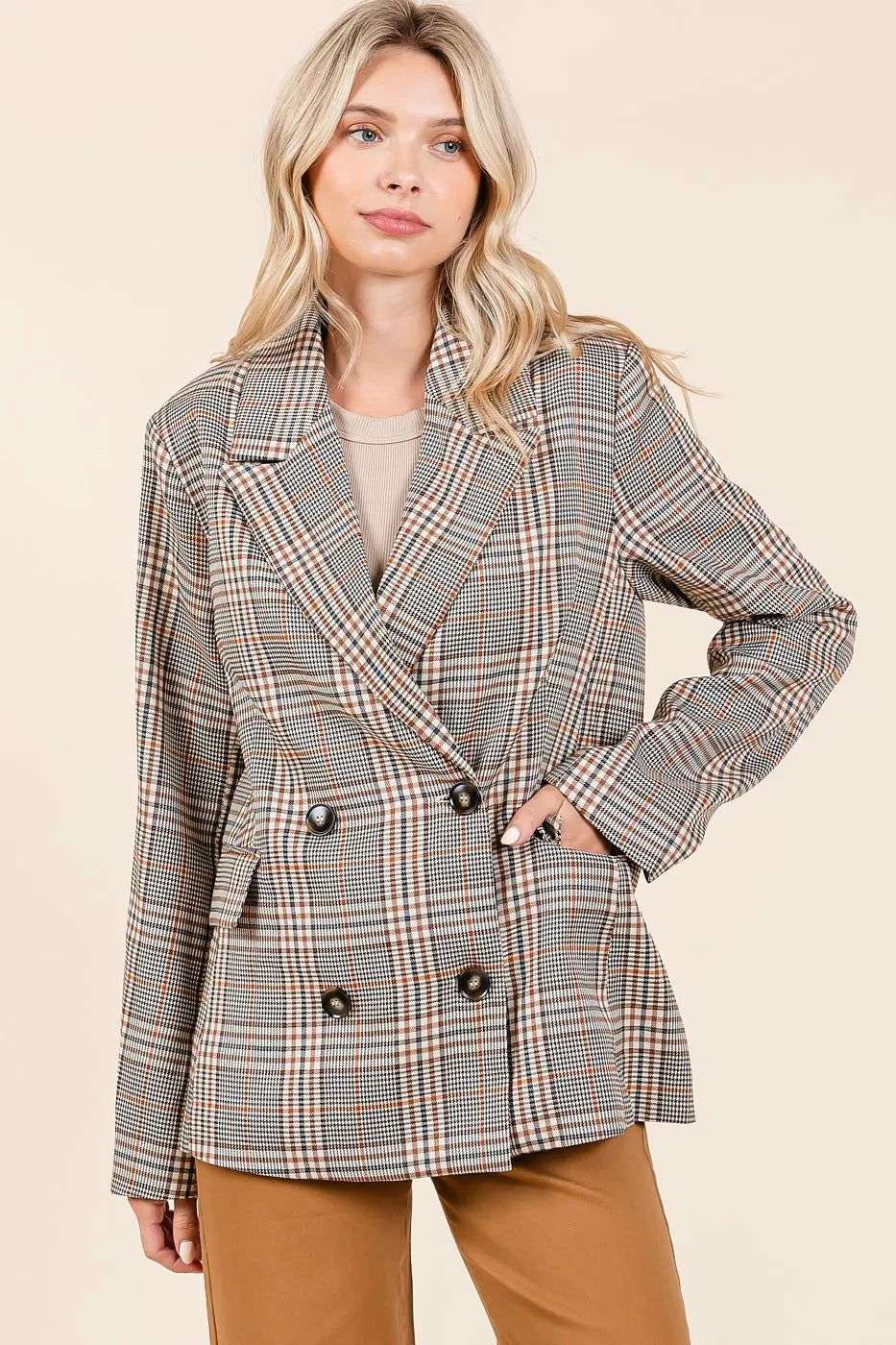 Mittoshop Plaid Double Breasted Relaxed Fit Blazer - Velora Luxury Fashion