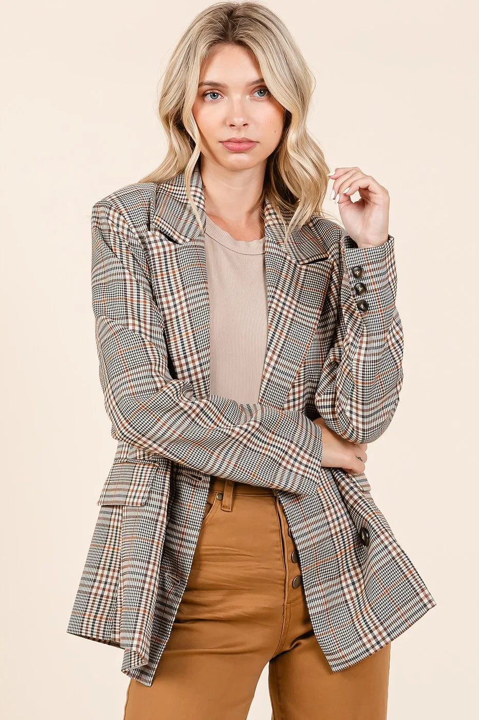 Mittoshop Plaid Double Breasted Relaxed Fit Blazer - Velora Luxury Fashion