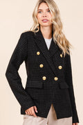 Mittoshop Plaid Texture Double-Breasted Long Sleeve Blazer - Velora Luxury Fashion