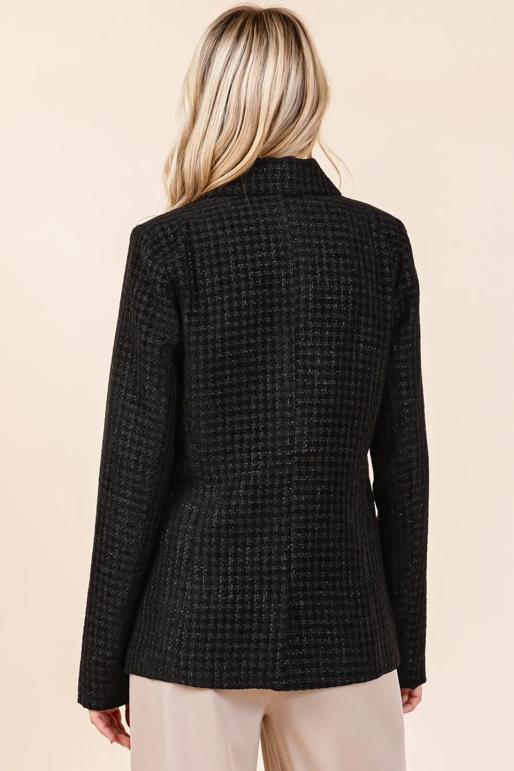 Mittoshop Plaid Texture Double-Breasted Long Sleeve Blazer - Velora Luxury Fashion