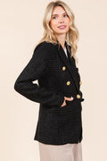 Mittoshop Plaid Texture Double-Breasted Long Sleeve Blazer - Velora Luxury Fashion