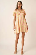 Mittoshop Printed V-Neck Puff Sleeve Mini Dress - Velora Luxury Fashion