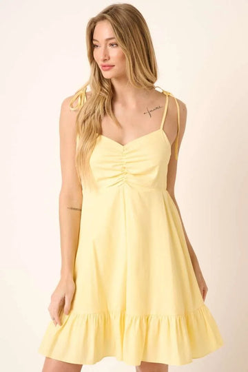 Mittoshop Ruched Detail Spaghetti Tie Mini Dress - Velora Luxury Fashion