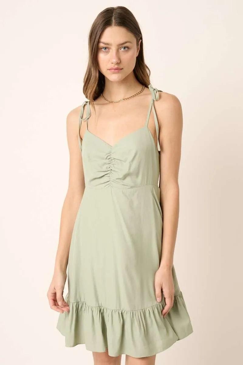 Mittoshop Ruched Detail Spaghetti Tie Mini Dress - Velora Luxury Fashion