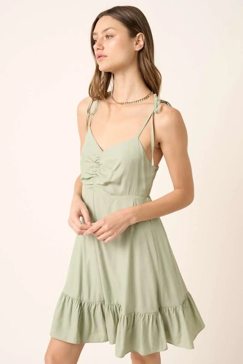 Mittoshop Ruched Detail Spaghetti Tie Mini Dress - Velora Luxury Fashion