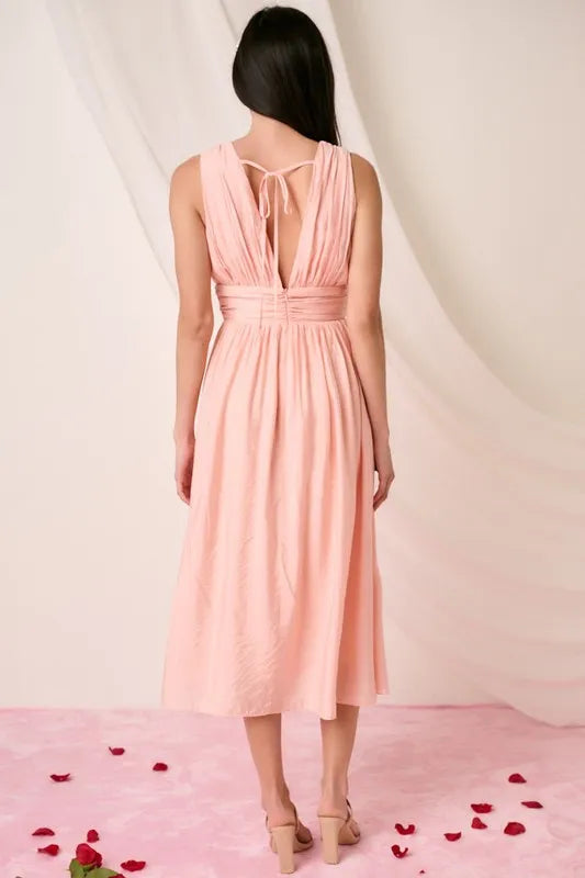 Mittoshop Ruched V-Neck Sleeveless Midi Dress - Velora Luxury Fashion
