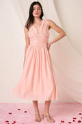 Mittoshop Ruched V-Neck Sleeveless Midi Dress - Velora Luxury Fashion