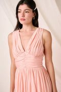Mittoshop Ruched V-Neck Sleeveless Midi Dress - Velora Luxury Fashion