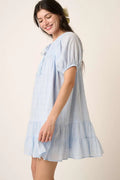 Mittoshop Tassel Tie Plaid Gauze Short Sleeve Mini Dress - Velora Luxury Fashion