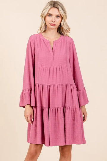 Mittoshop Tiered Notched Flare Sleeve Dress - Velora Luxury Fashion
