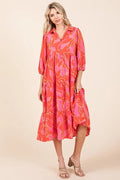 Mittoshop Tiered Printed Collared Neck Midi Dress - Velora Luxury Fashion